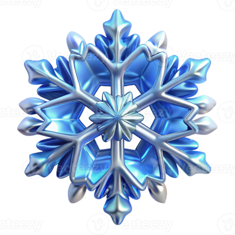 impressive creative 3D Render Blue Shiny Snowflake high resolution png