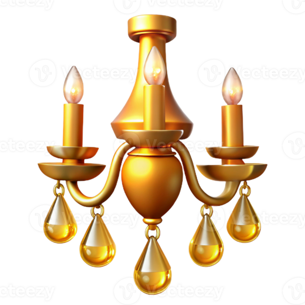 wonderful abstract Golden Chandelier 3D Render high resolution png
