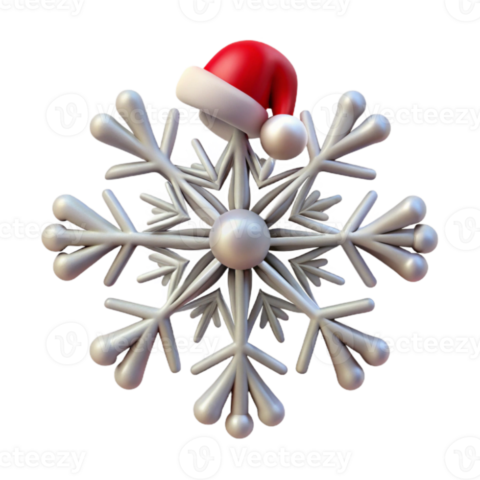 impressive classic 3D Render Silver Snowflake with Santa Hat premium png
