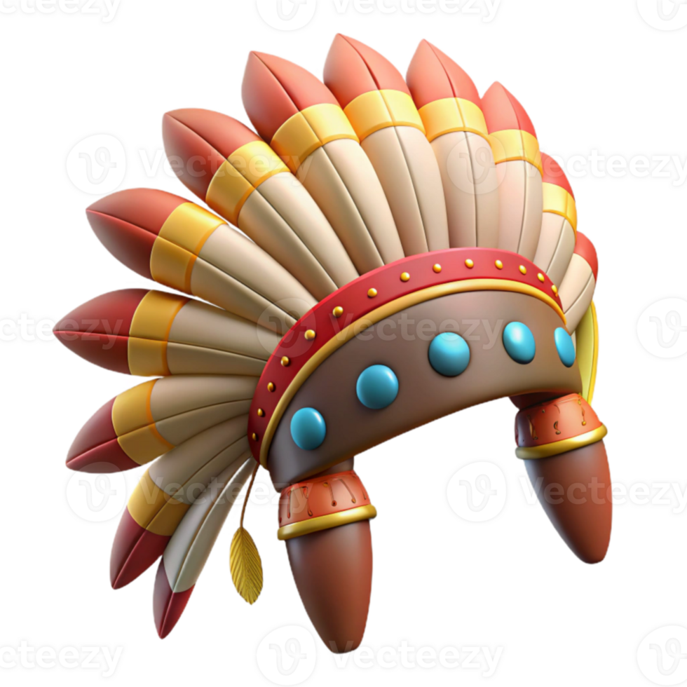 impressive contemporary Cartoon Native American Headdress 3D Render original png