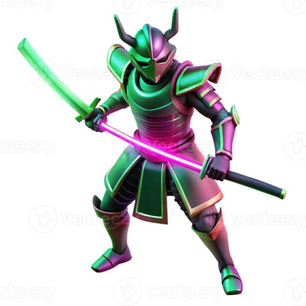 elegant minimalist Neon Samurai 3D Render exclusive png