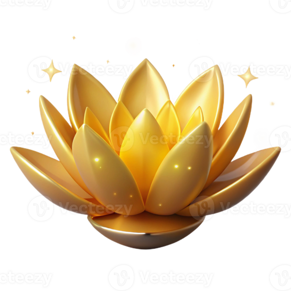 dramatic abstract Golden Lotus 3D Render original png