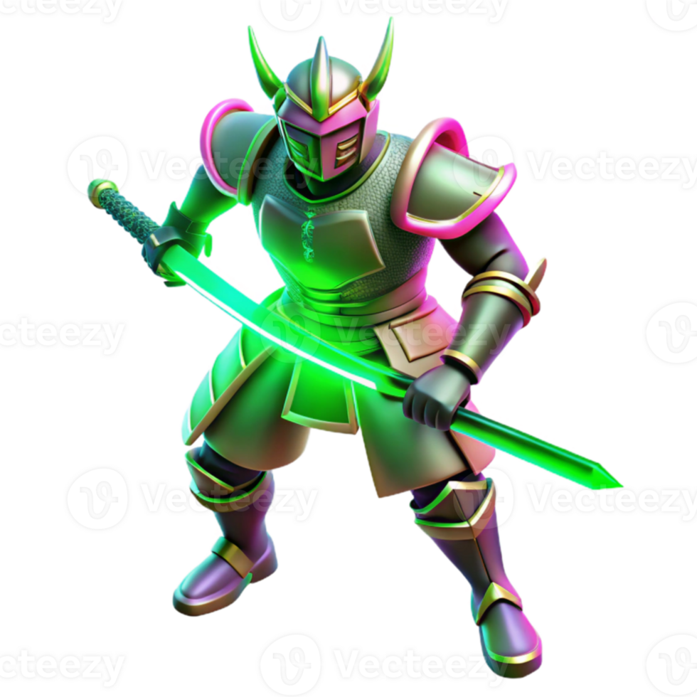 extraordinary vintage 3D Render Neon Samurai Warrior original png
