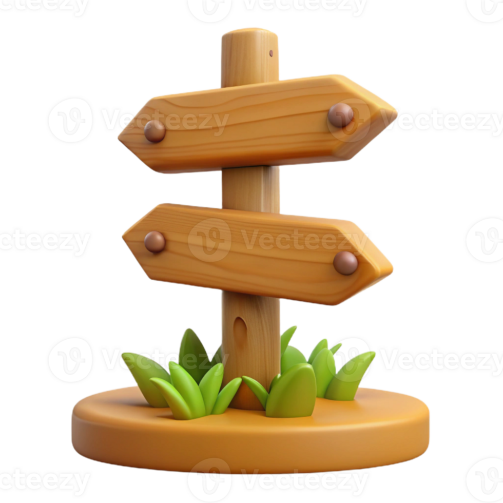 wonderful classic Cartoon Wooden Signpost 3D Render authentic png