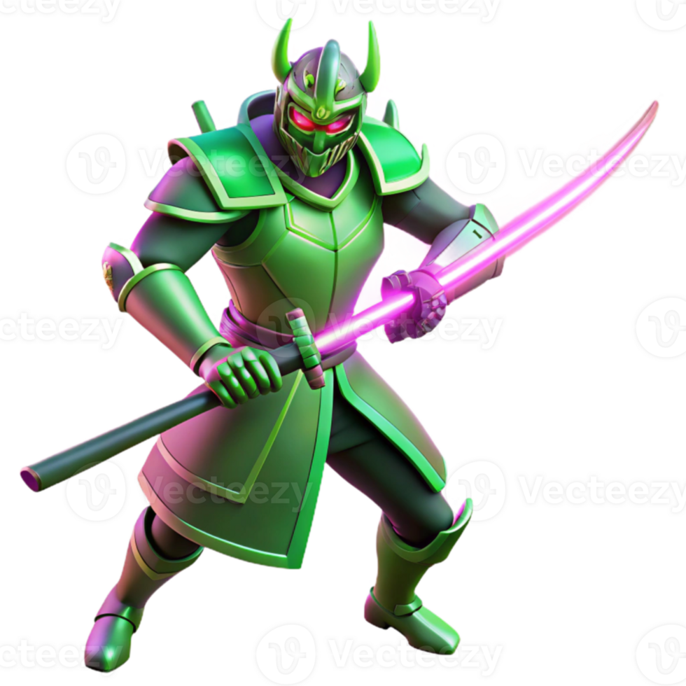 impressive modern Green Samurai 3D Illustration professional png
