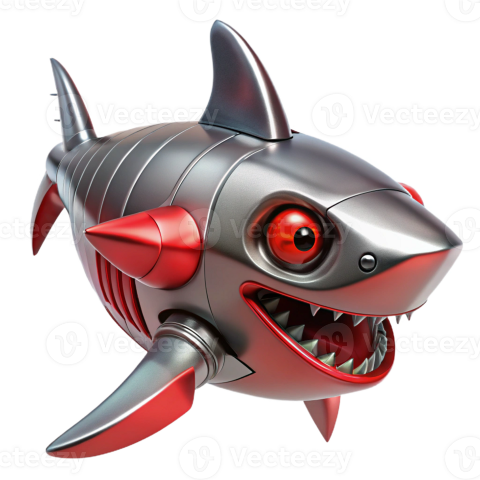 wonderful minimalist Chrome Shark Robot 3D Render premium png