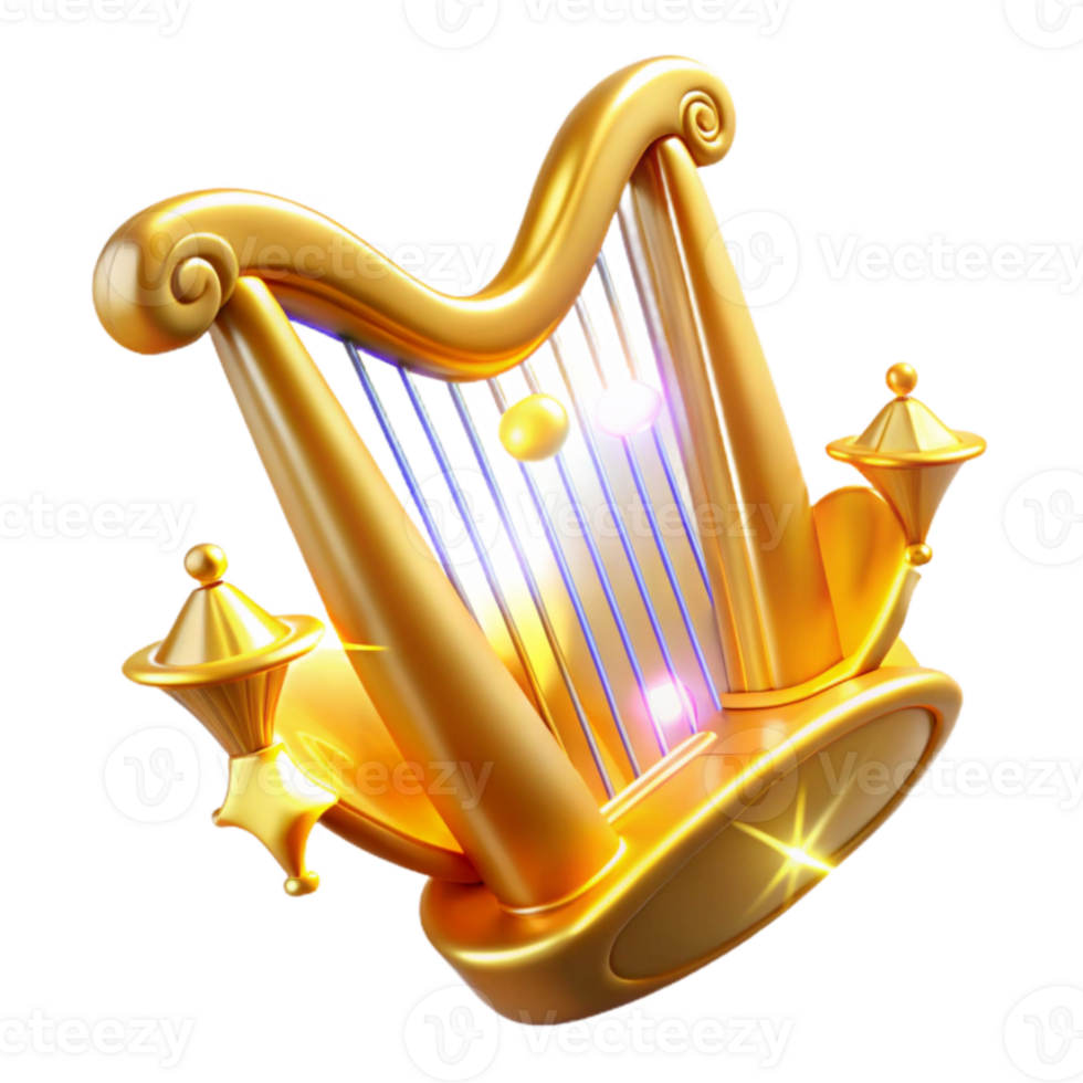 impressive contemporary Golden Harp 3D Render genuine png