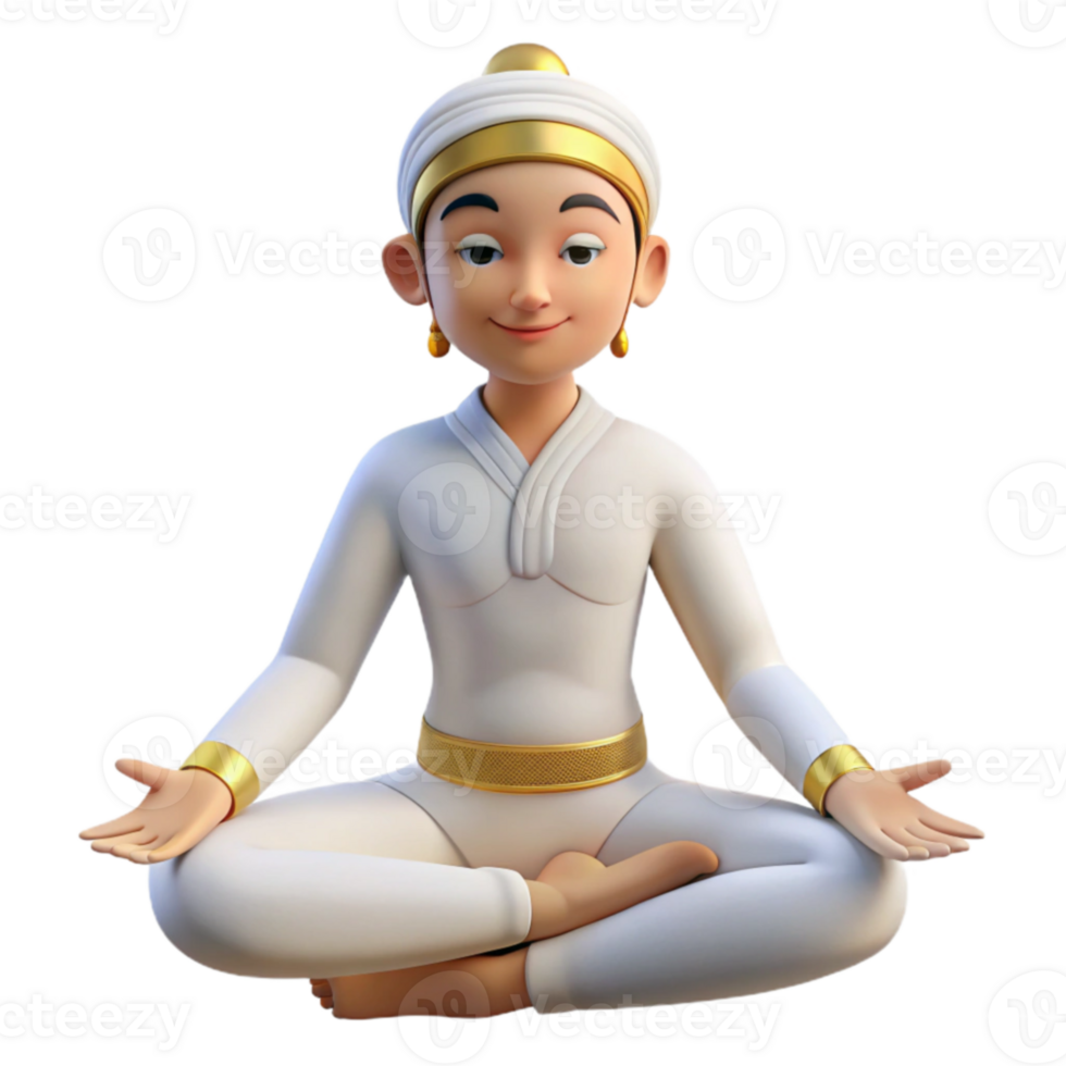 elegant classic 3D Cartoon Monk in Lotus Position genuine png