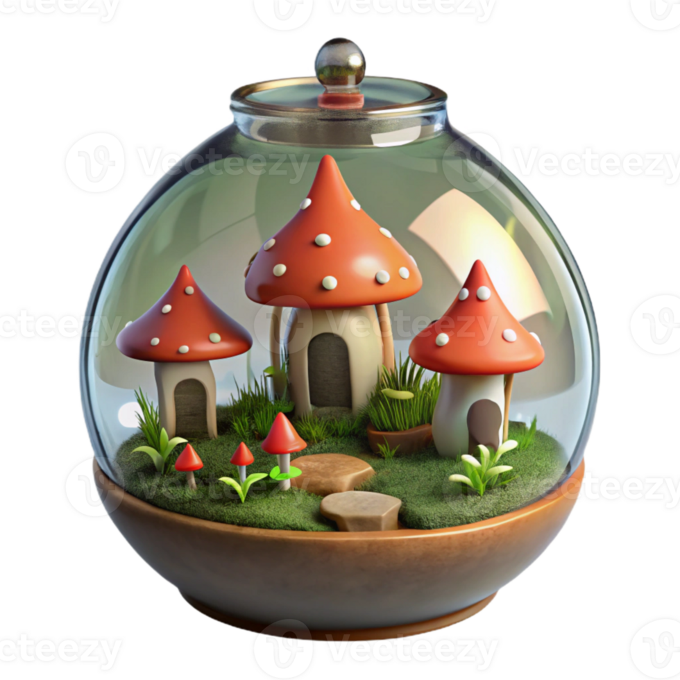 stunning creative Enchanted Mushroom Houses 3D Render high quality png