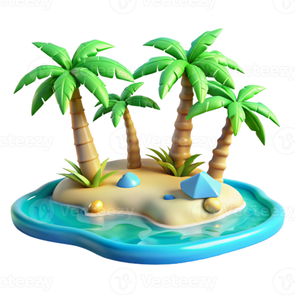 dramatic modern Tropical Island Paradise 3D Render high quality png