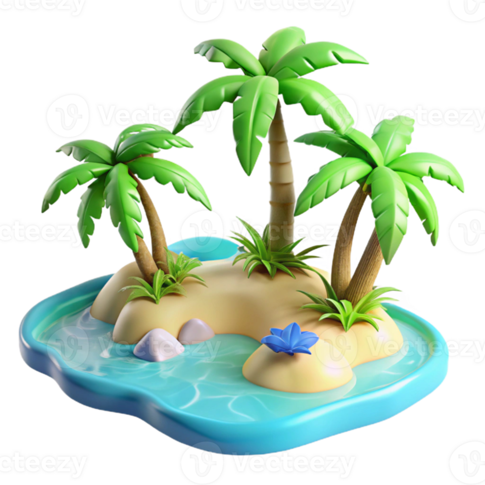 serene vintage Tropical Island 3D Render premium png
