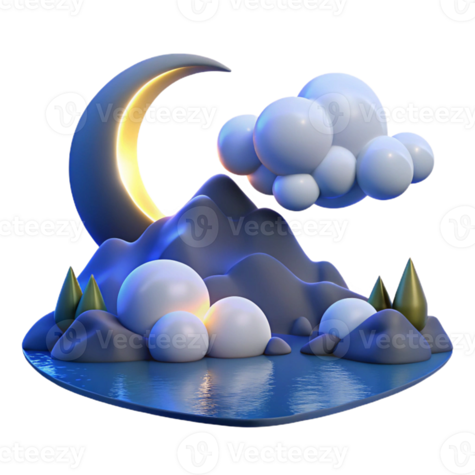 stunning vintage Night Mountain 3D Render premium png