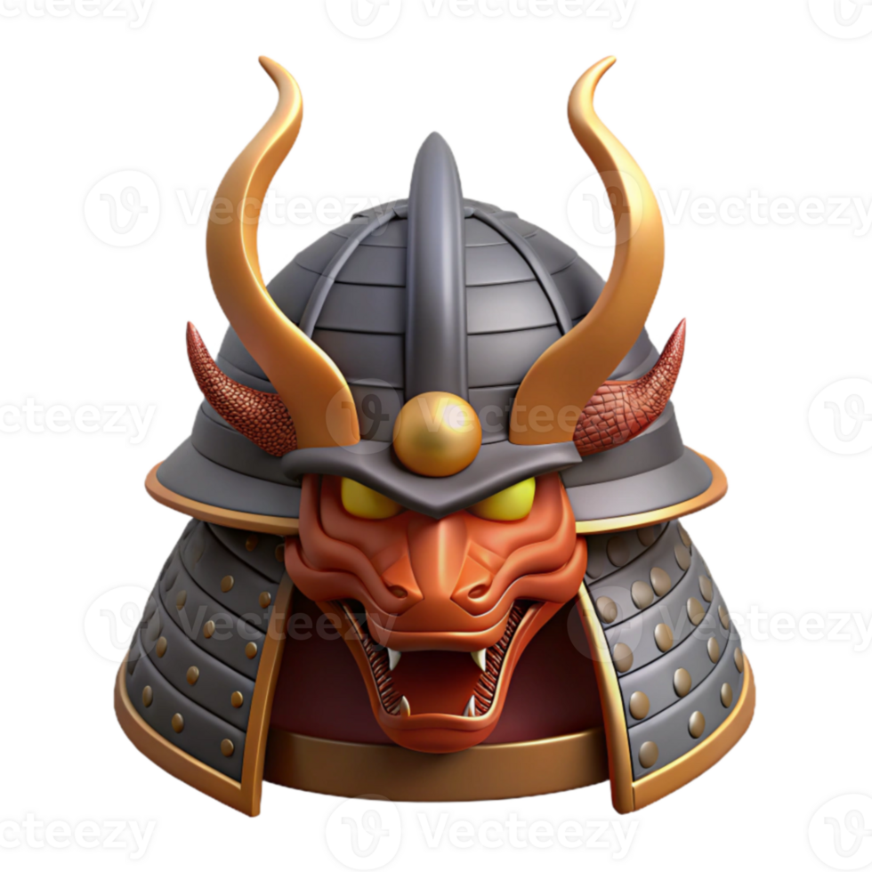 vibrant minimalist 3D Dragon Samurai Helmet Illustration high resolution png