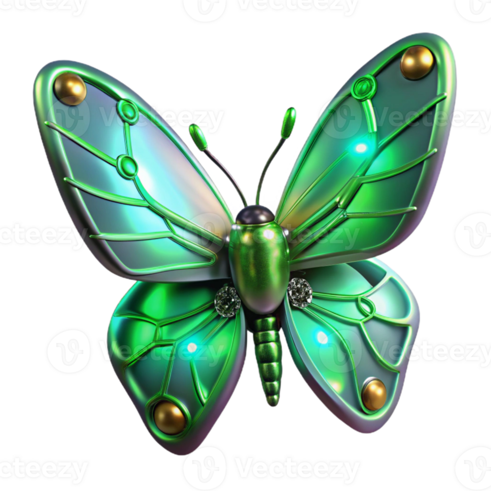 stunning creative Green Metallic Butterfly 3D Render authentic png