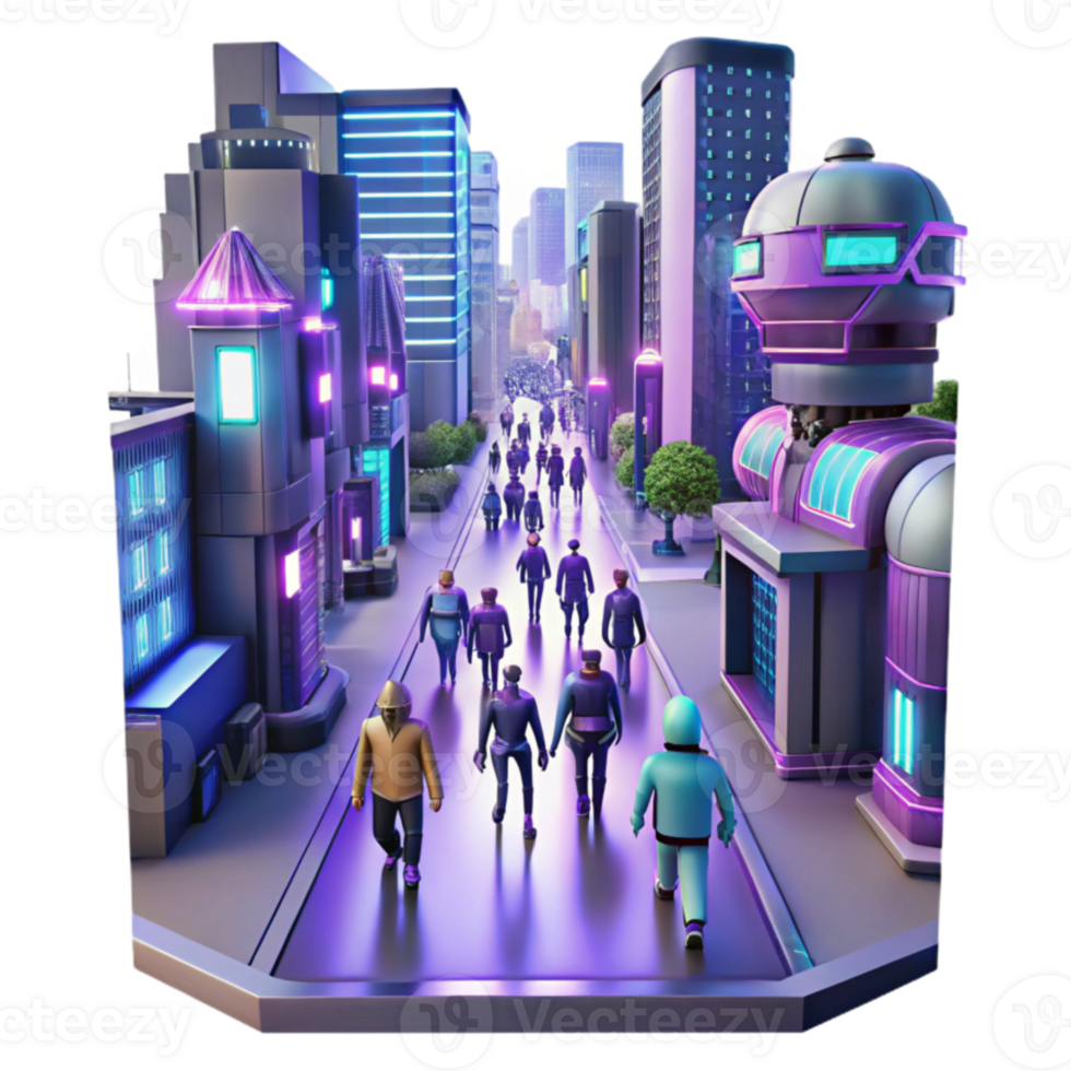 extraordinary creative Cyberpunk City Street 3D Illustration original png