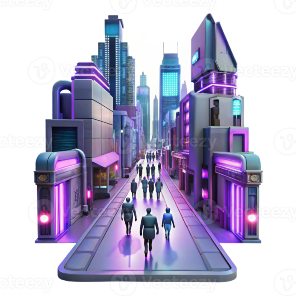 impressive minimalist Neon Cityscape 3D Illustration 4K png