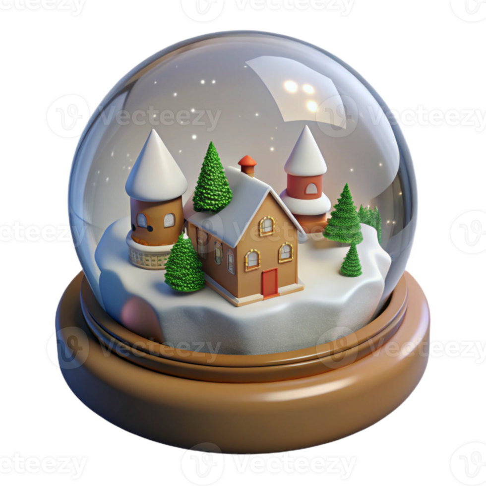 elegant minimalist Winter Village 3D Snow Globe Illustration genuine png