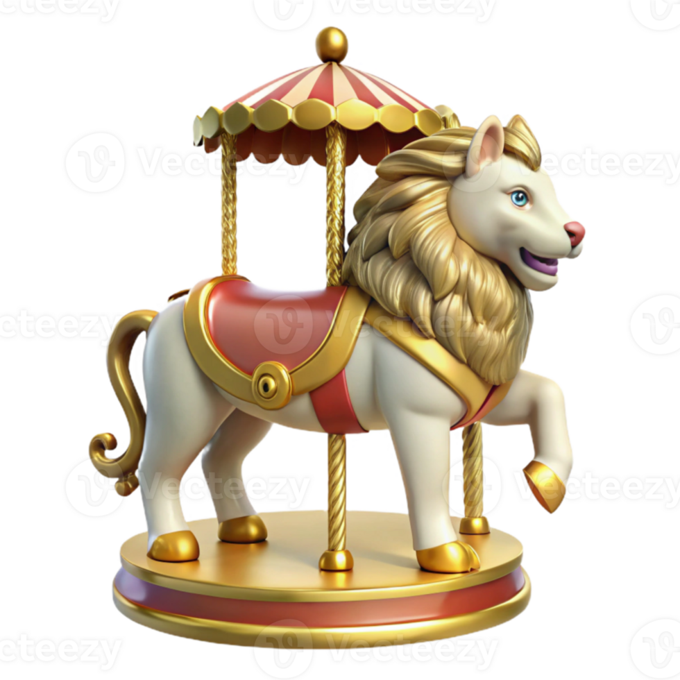 dramatic rustic 3D Render Golden Lion Carousel Illustration professional png