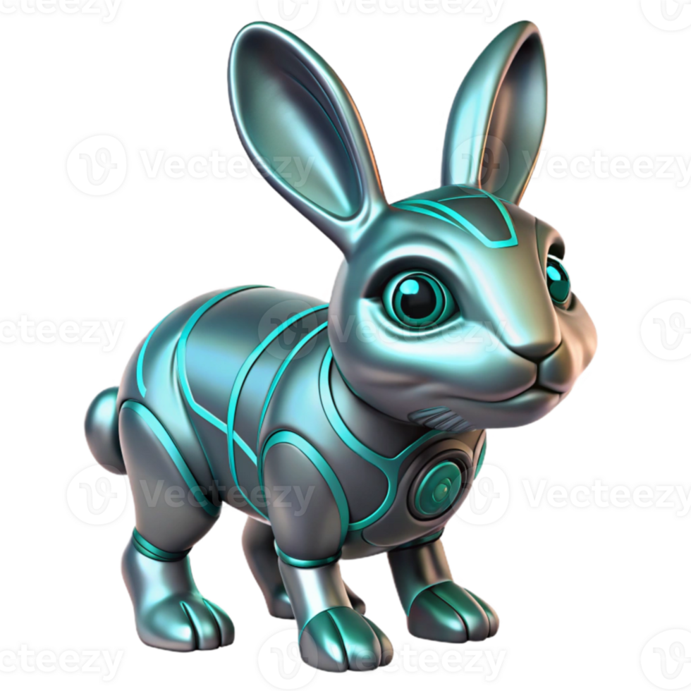 impressive traditional 3D Render of a Metallic Robot Bunny authentic png