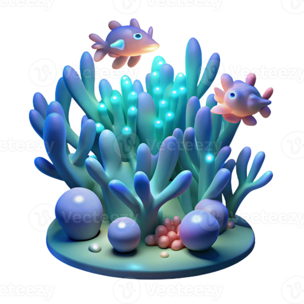serene classic 3D Render of Cartoon Coral Reef premium png
