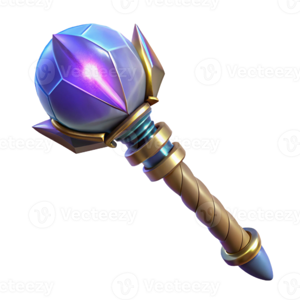beautiful modern Fantasy 3D Render Glowing Crystal Staff original png