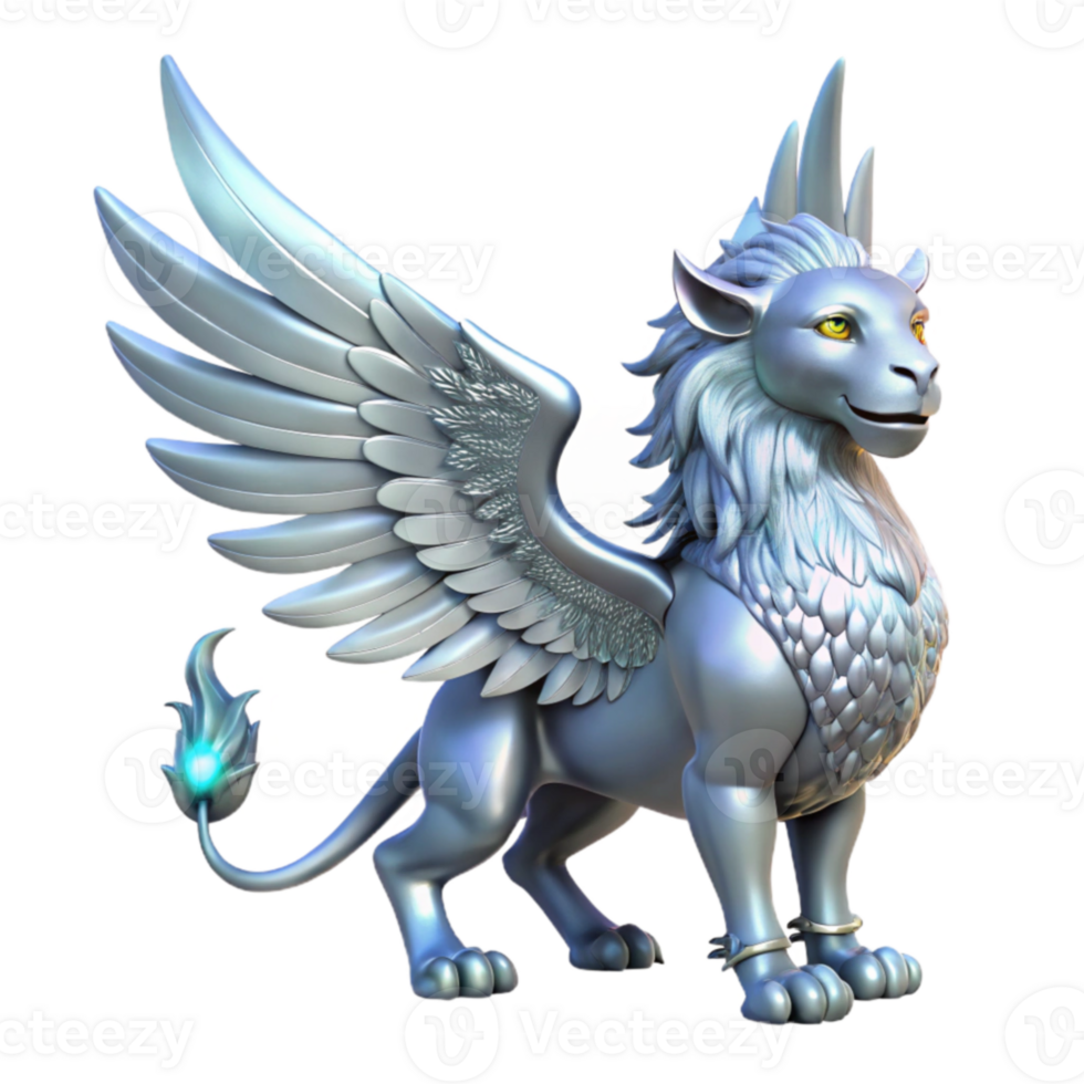 dramatic rustic Silver Griffin 3D Render high resolution png
