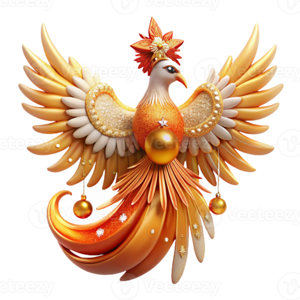 wonderful abstract Golden Phoenix 3D Illustration authentic png