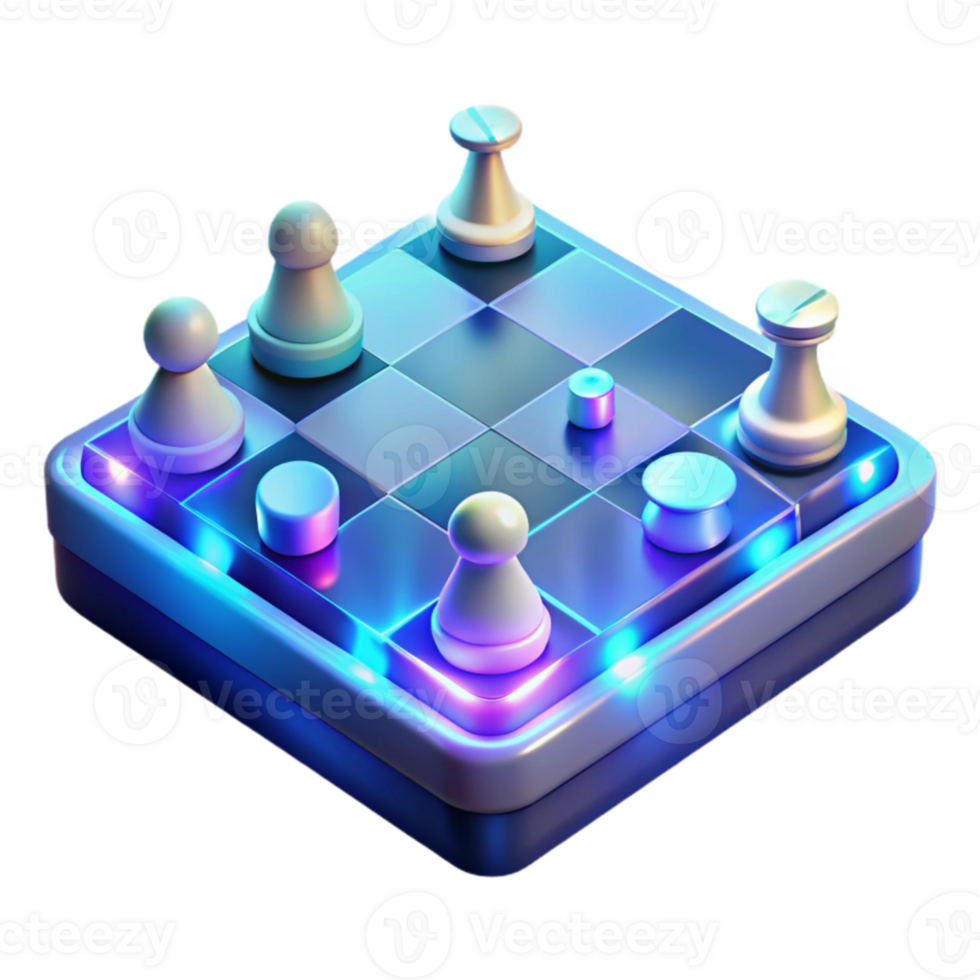 wonderful traditional Neon Chess Game 3D Illustration professional png