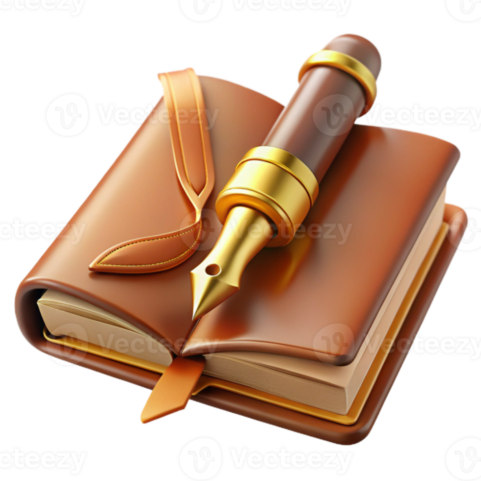 extraordinary minimalist Elegant 3D Render of Journal and Fountain Pen genuine png