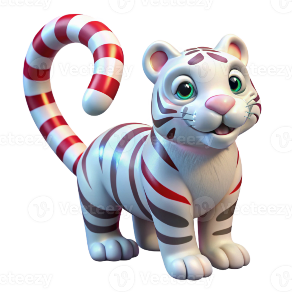 vibrant modern Candy Cane Tiger Cub 3D Render high quality png
