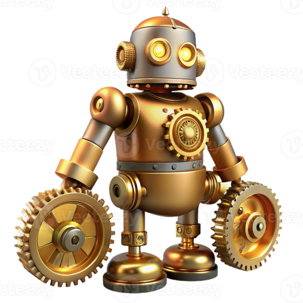 impressive abstract Golden Gear Robot 3D Render high resolution png