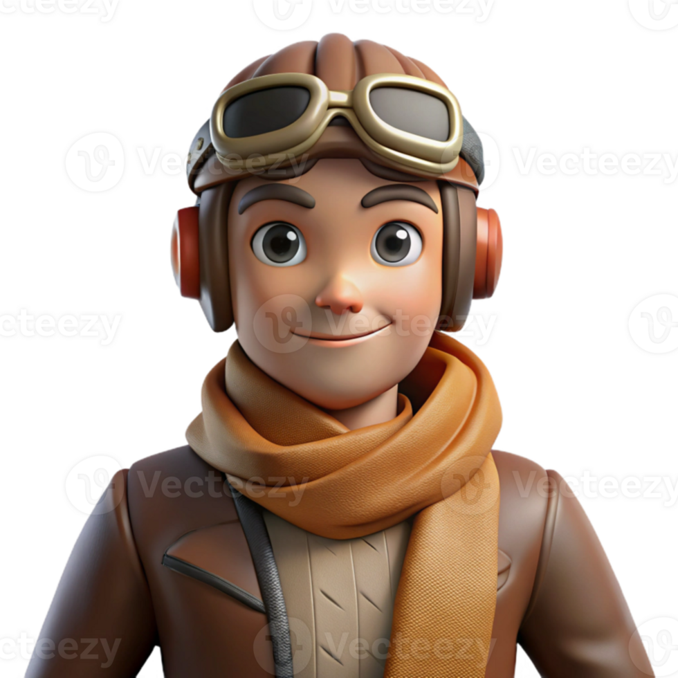 beautiful modern 3D Cartoon Boy Pilot Render professional png