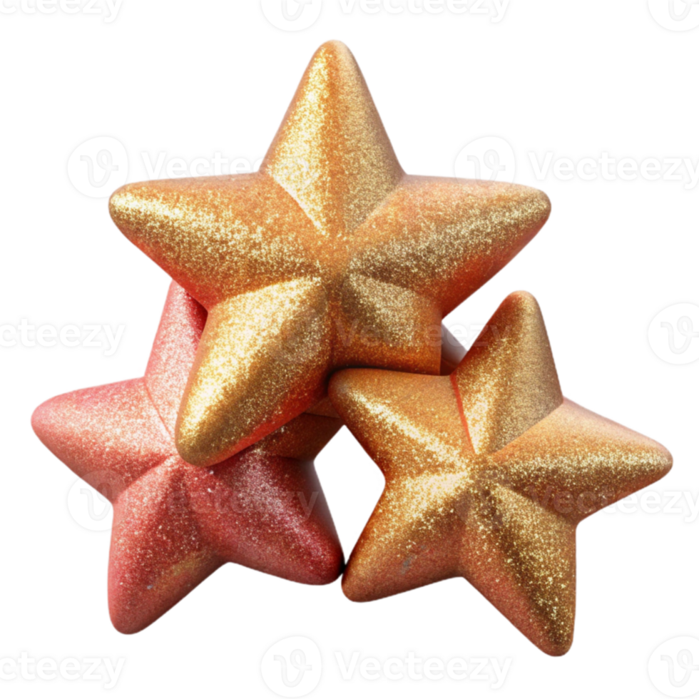 vibrant traditional Sparkling Gold and Copper Glitter Star 3D Render high resolution png