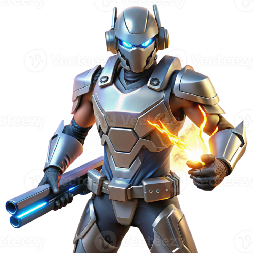 dramatic modern Futuristic Armored Warrior 3D Render professional png