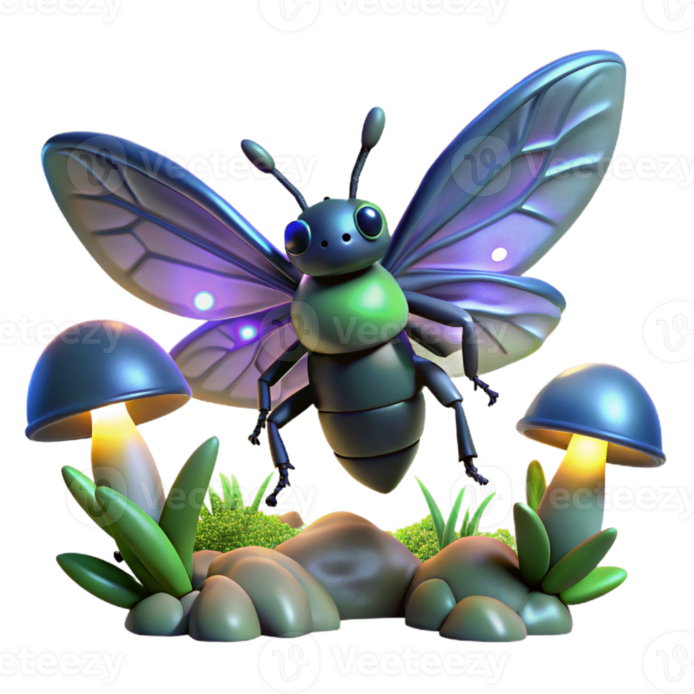 magnificent abstract 3D Render Glowing Insect with Wings premium png