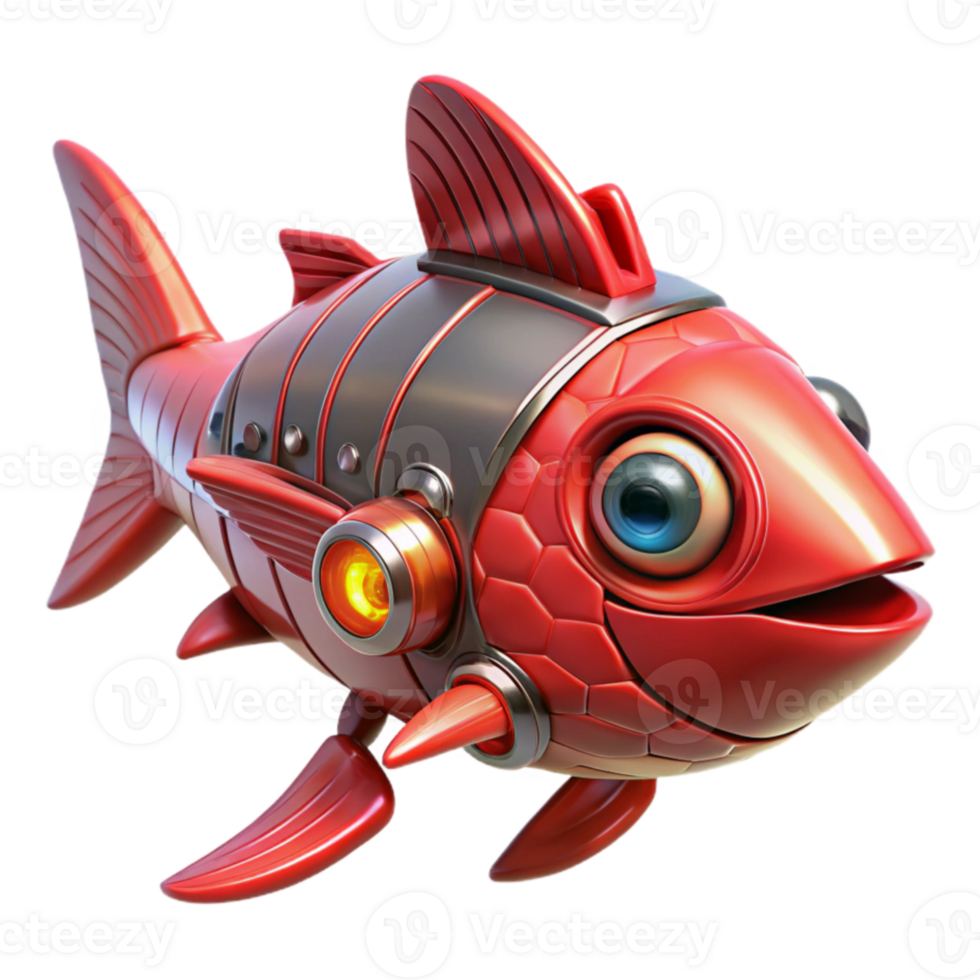wonderful contemporary Red Robotic Fish 3D Render professional png