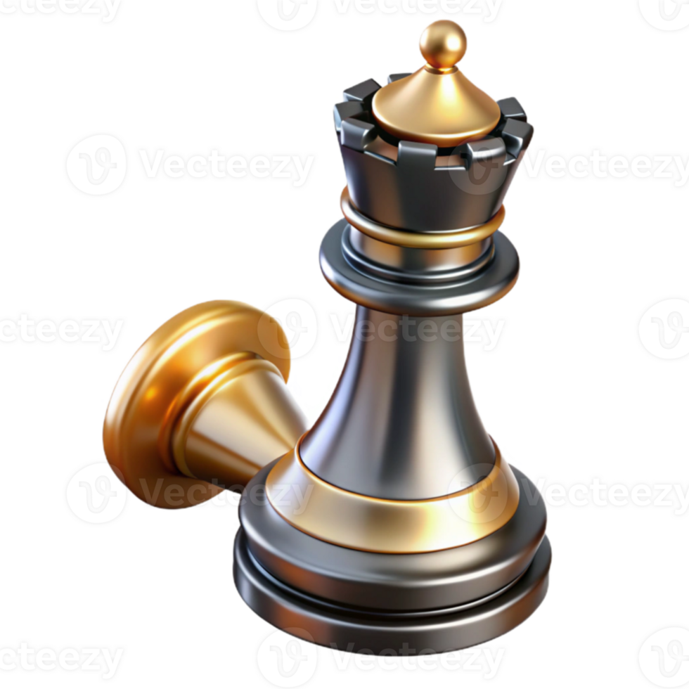 extraordinary contemporary 3D Render of Gold and Black Chess Queen high quality png