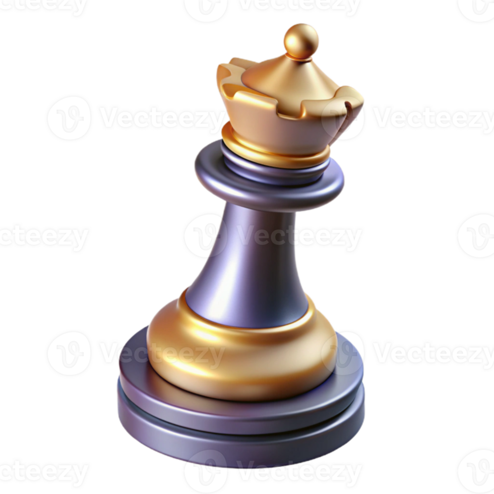 stunning artistic Golden Queen Chess Piece 3D Render professional png