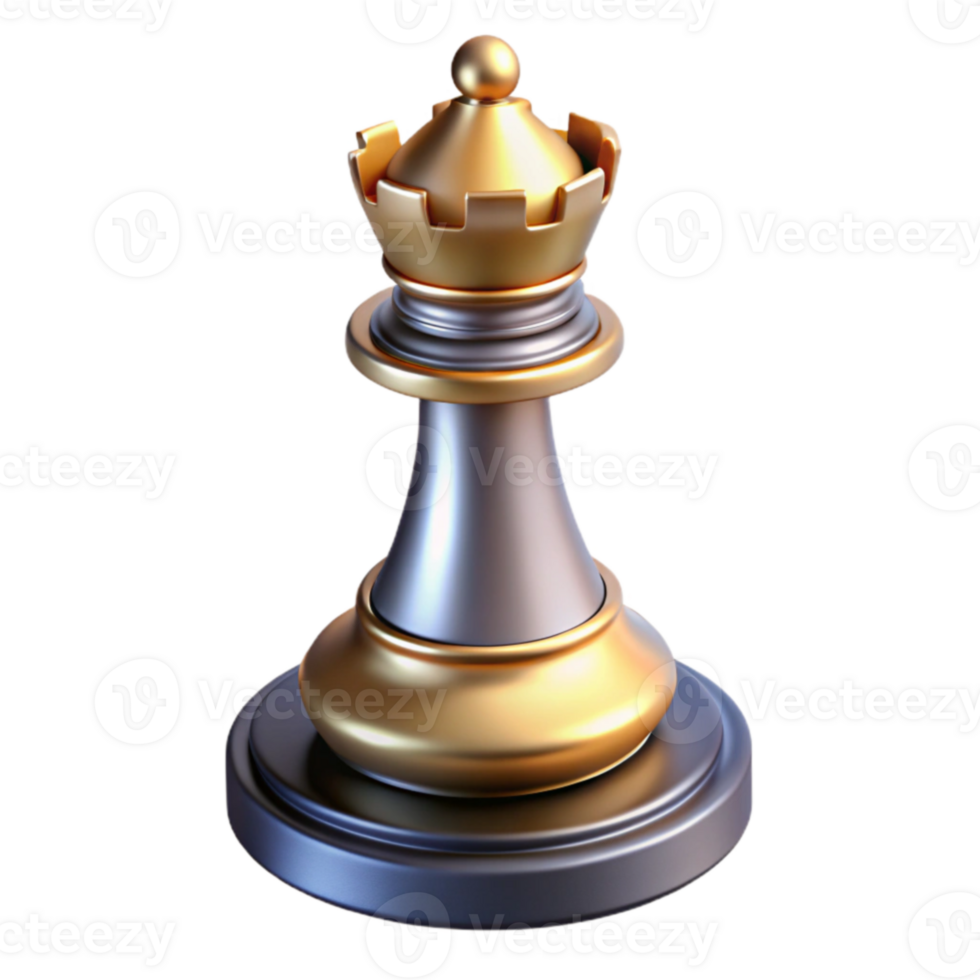 magnificent modern Gold and Silver Chess Queen 3D Render genuine png