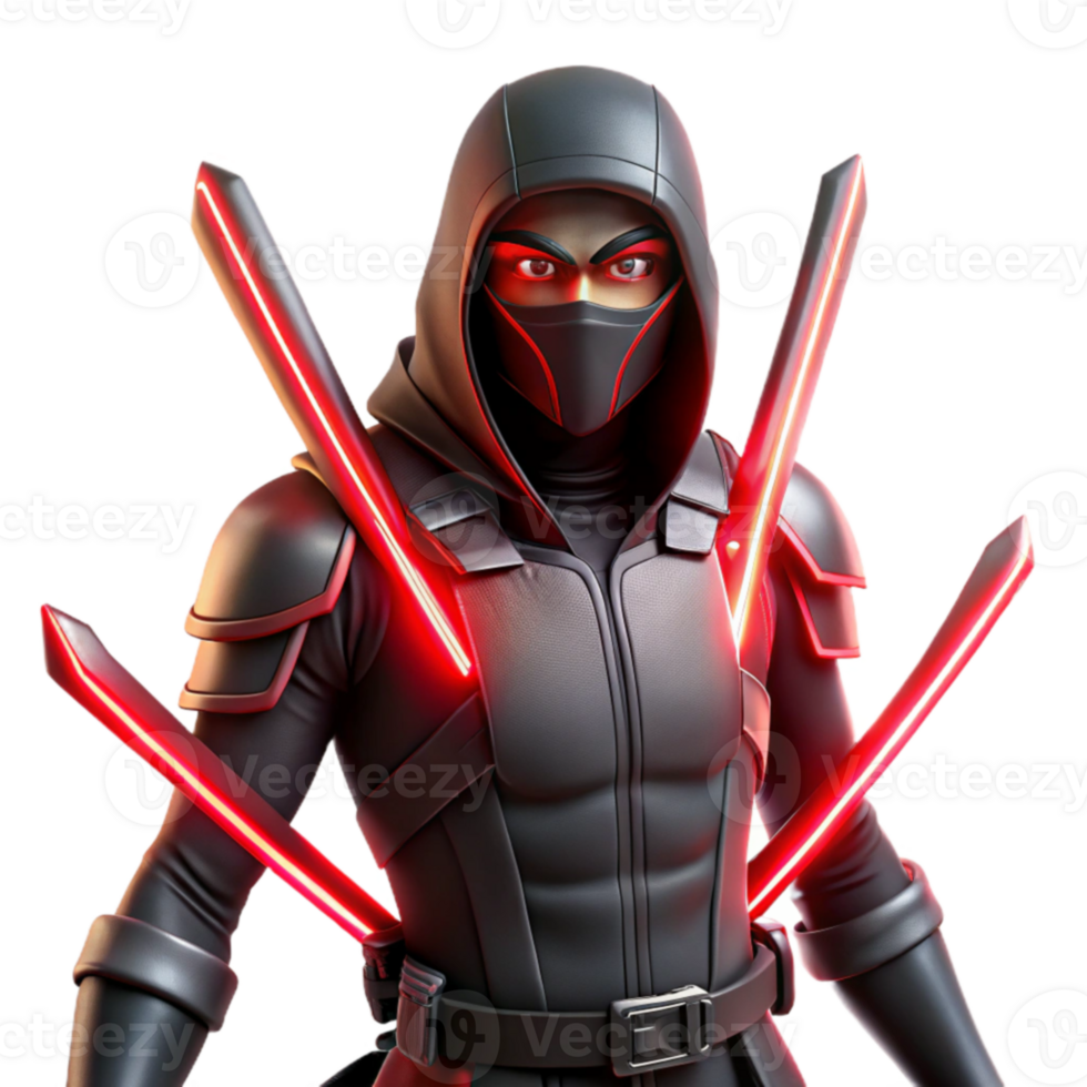 beautiful minimalist 3D Render Dark Ninja with Red Lightsaber original png