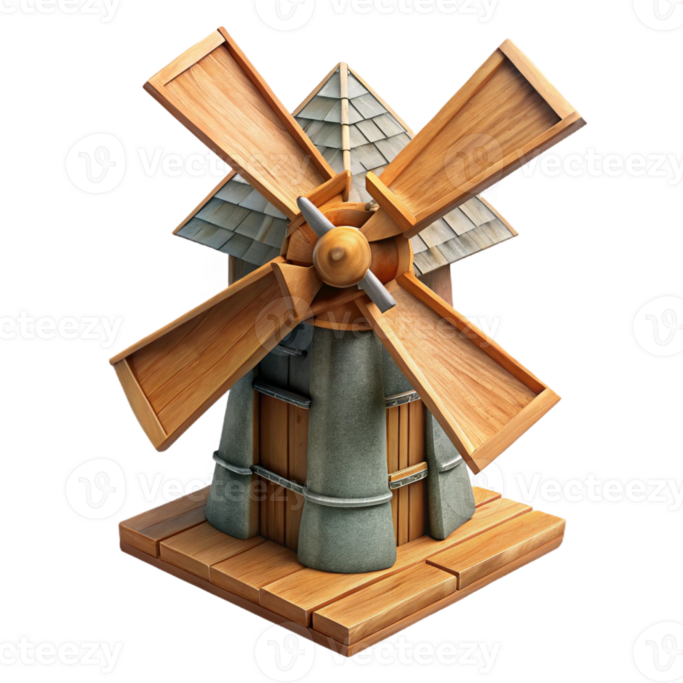 beautiful contemporary 3D Render Wooden Windmill Illustration detailed png