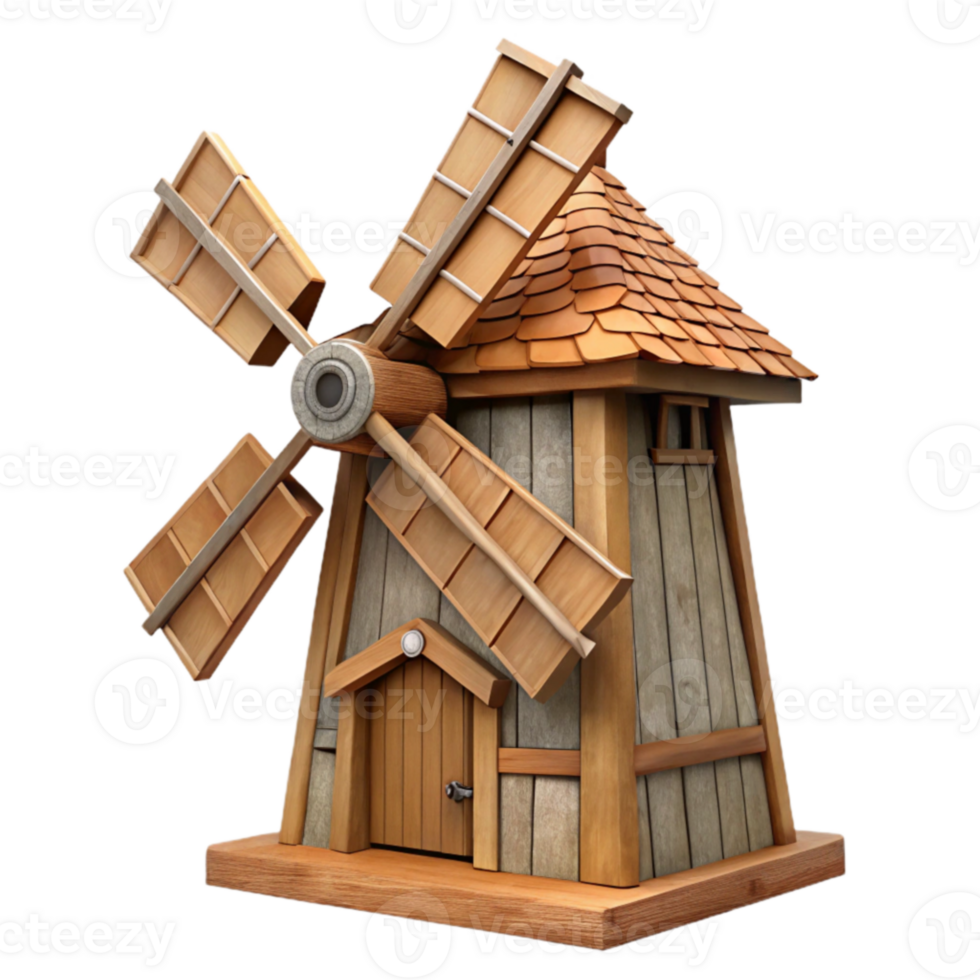 extraordinary rustic Charming Wooden Windmill 3D Render high resolution png