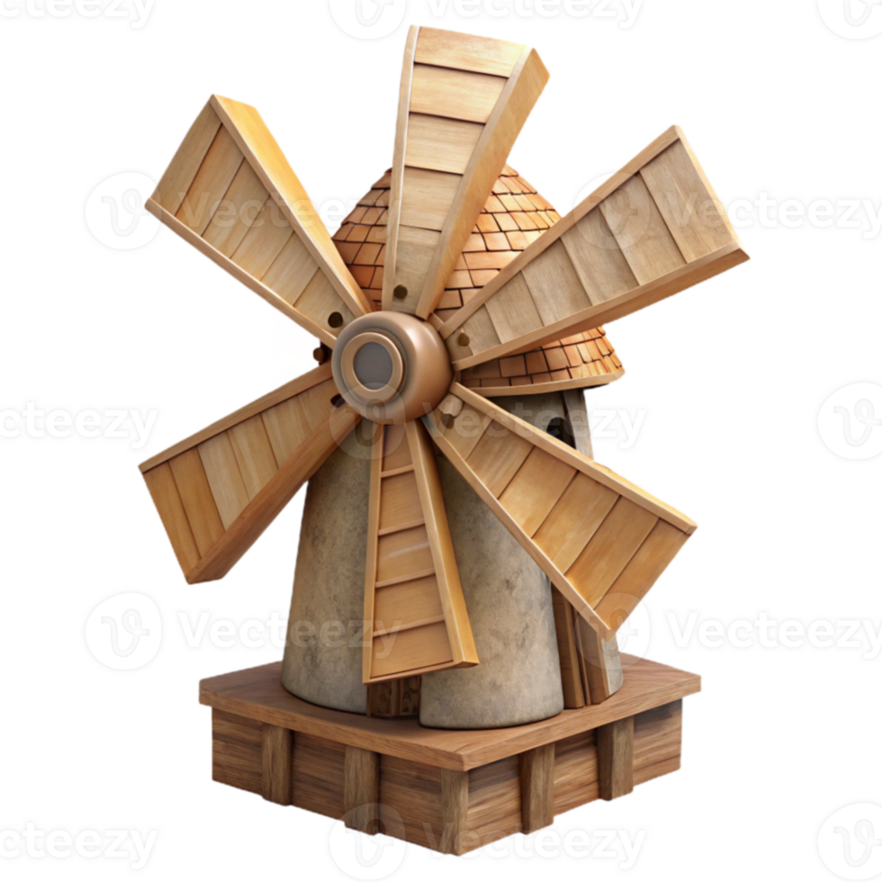 magnificent artistic Wooden Windmill 3D Render authentic png