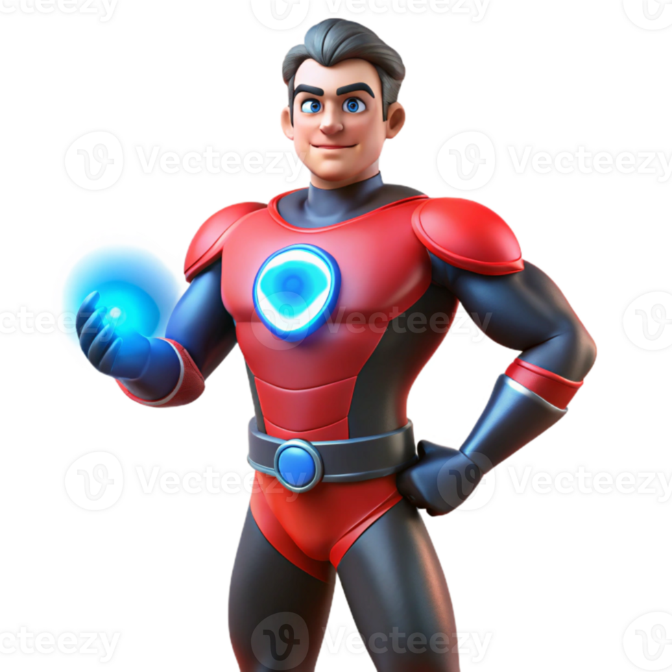 dramatic rustic 3D Superhero Illustration Red Suit Energy Orb original png