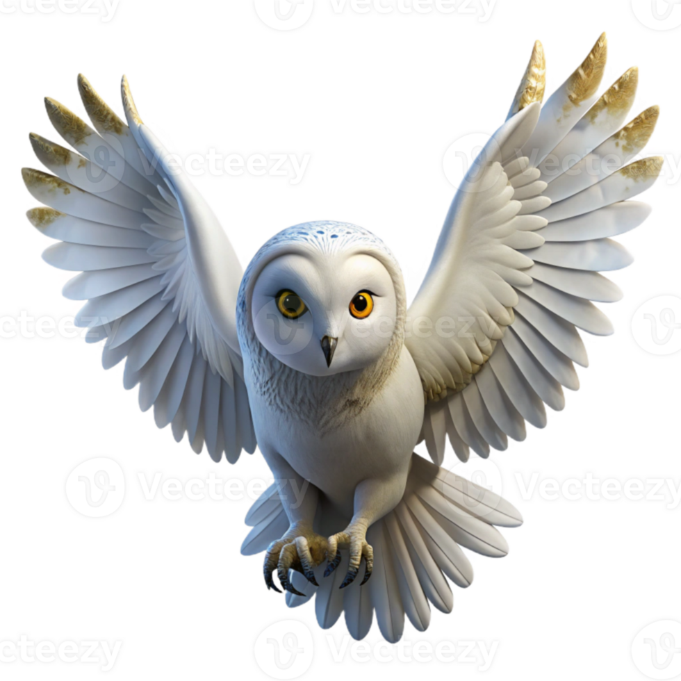 serene rustic Snowy Owl 3D Render 4K png