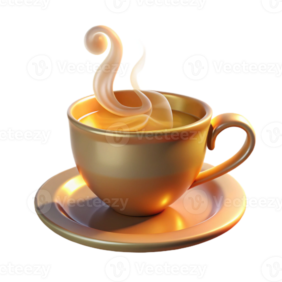 dramatic rustic Golden Teacup 3D Render 4K png