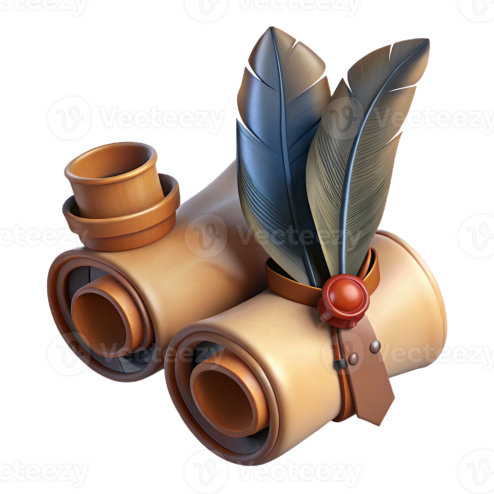 extraordinary artistic 3D Render of Ancient Scrolls with Quill genuine png