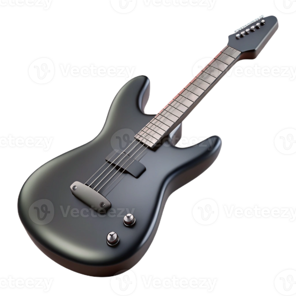 magnificent minimalist Sleek Black Electric Guitar 3D Render detailed png