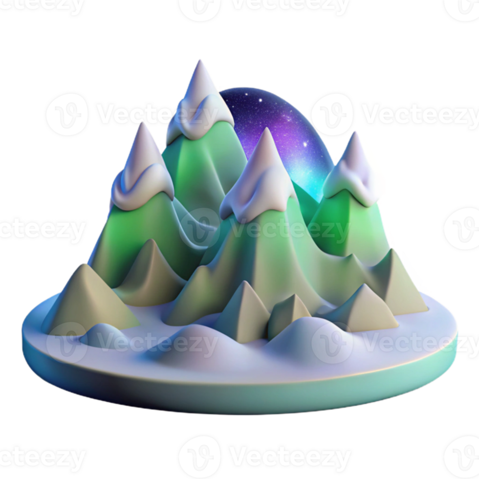 wonderful modern 3D Stylized Snowy Mountain Range Illustration original png