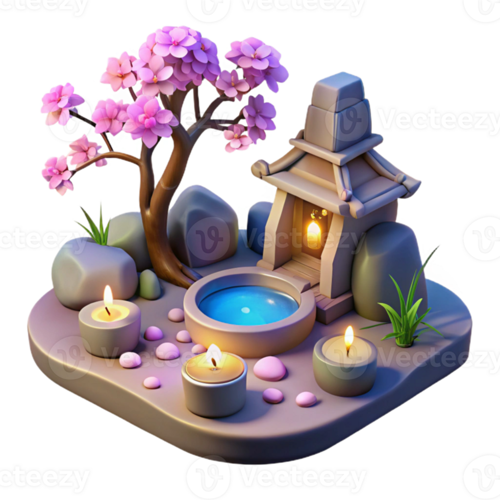 beautiful abstract Serene 3D Render of a Zen Garden 4K png